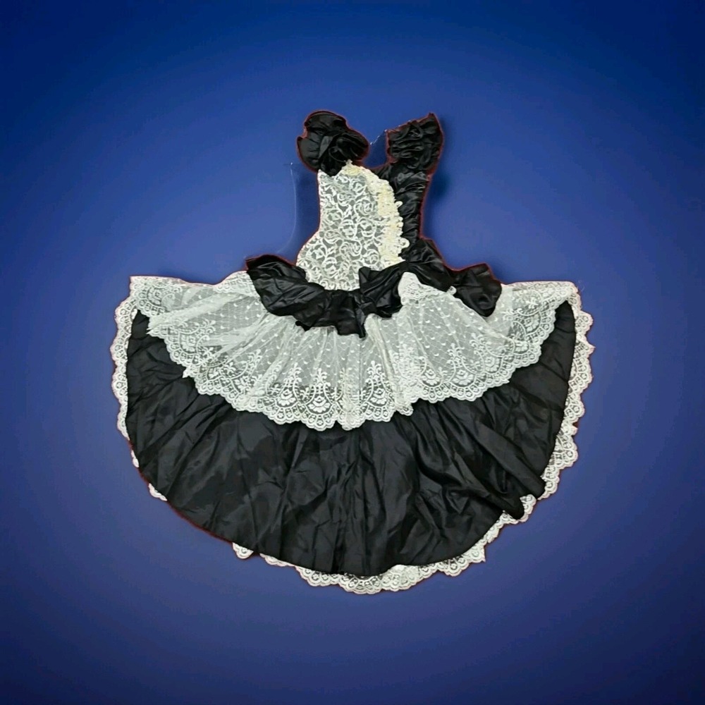 Flirtations Vintage 80s Blk/white Sequin Lace Taffeta Party Prom Dress sz 7/8